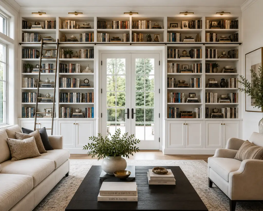 custom bookshelf in reading room
