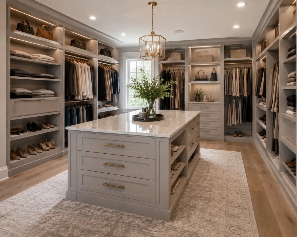 small walk in closet island