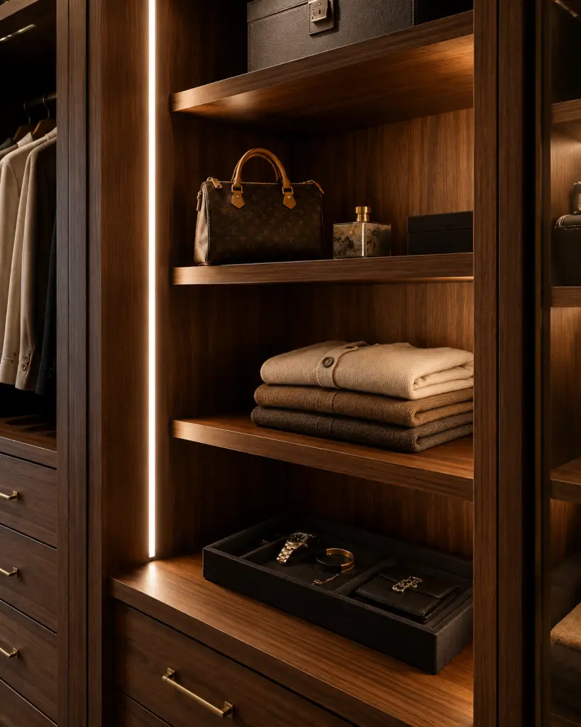 reach in closet design shelves
