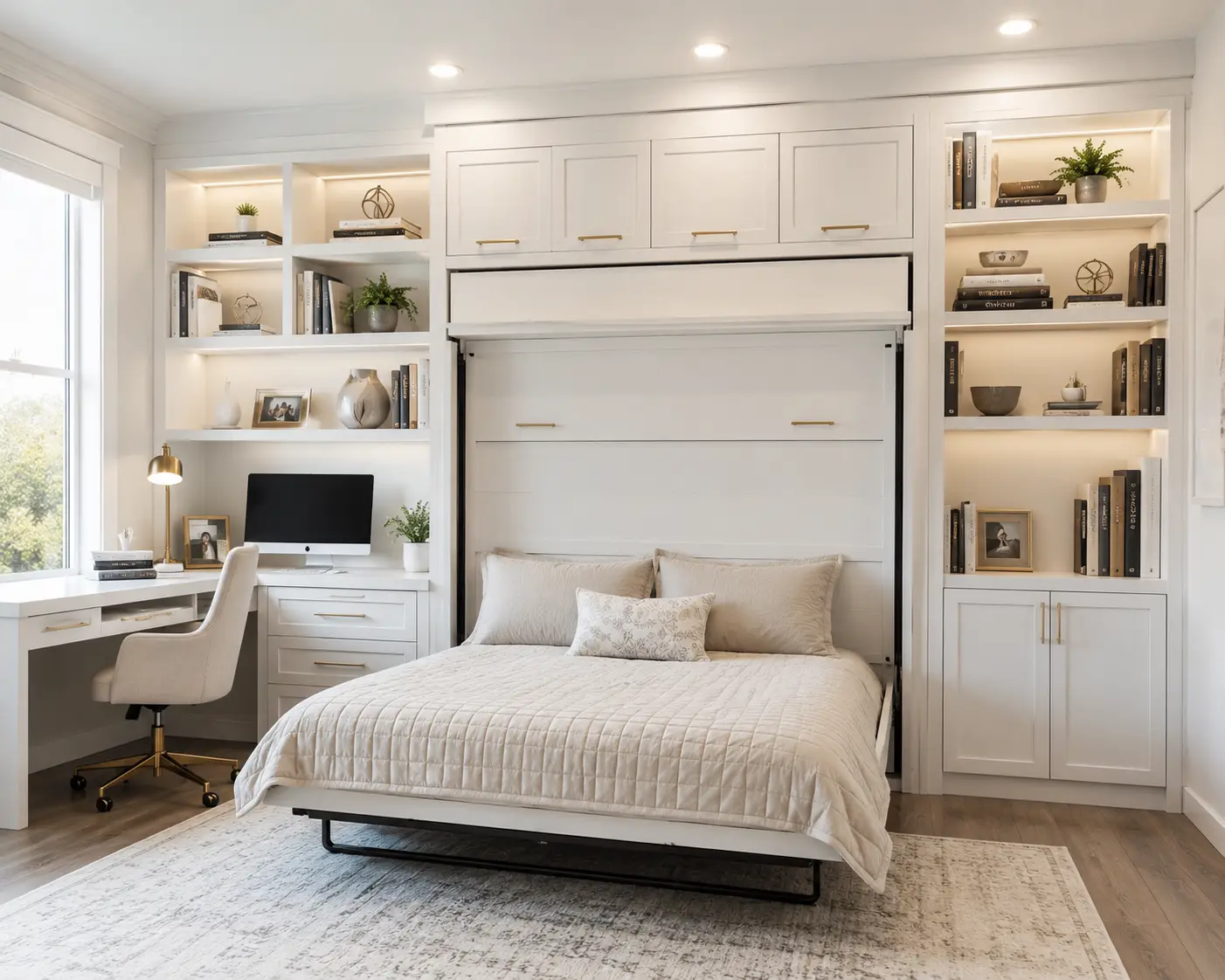 murphy bed white custom cabinetry queen murphy bed modern home office with white custom cabinetry featuring a fold down